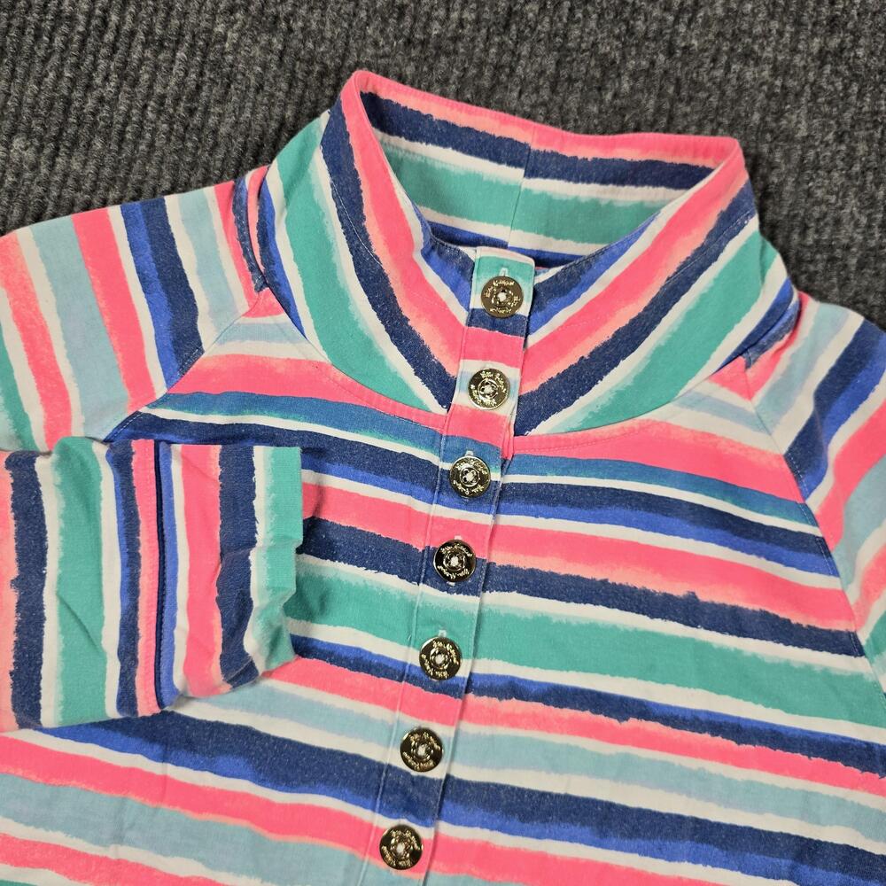Lilly Pulitzer Shirt Womens Medium Multicolor Stripe Terry Henley Tunic Top